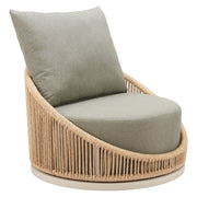 Woven Rattan Swivel Outdoor Accent Chair — scale reference and proportion detail