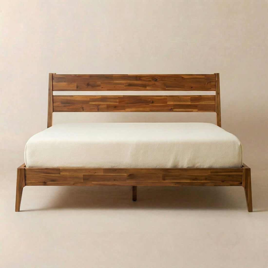 Acacia Wood-Grain Platform Bed Frame