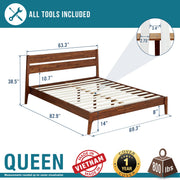 Acacia Wood-Grain Platform Bed Frame