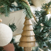 Carved Wood Tree Christmas Ornament Set