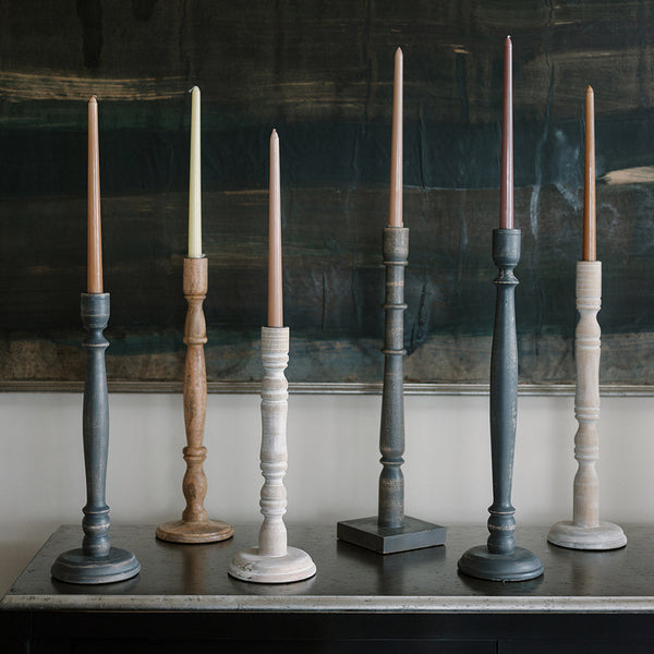 Dark Grey Mango Wood Taper Candleholders, Set of 2