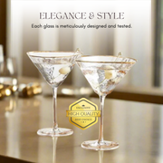 Clear Hammered Gold-Rim Martini Glasses, Set of 2