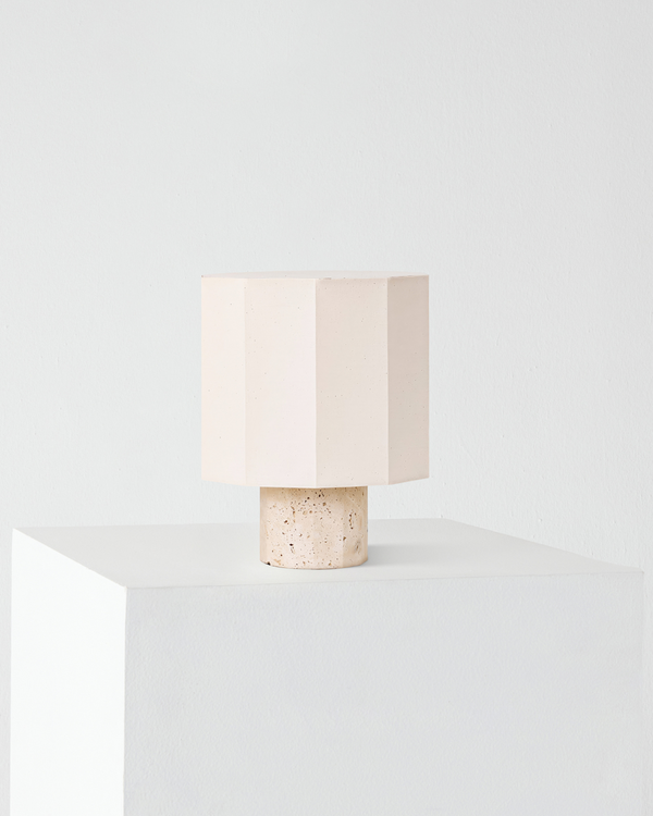 Decagon Shade Travertine Base Table Lamp