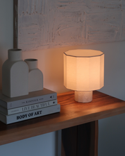 Decagon Shade Travertine Base Table Lamp
