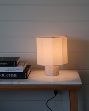 Decagon Shade Travertine Base Table Lamp