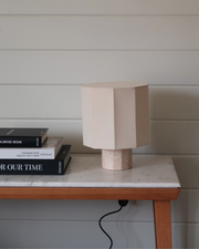Decagon Shade Travertine Base Table Lamp