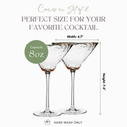 Clear Hammered Gold-Rim Martini Glasses, Set of 2