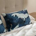 Crane Print Velvet Lumbar Pillow