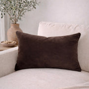 Chocolate Velvet Lumbar Pillow Cover — Deep chocolate velvet lumbar cover with zip closure for sofas and beds
