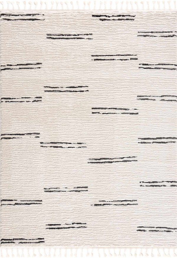 Cream Broken-Stripe Tassel Area Rug