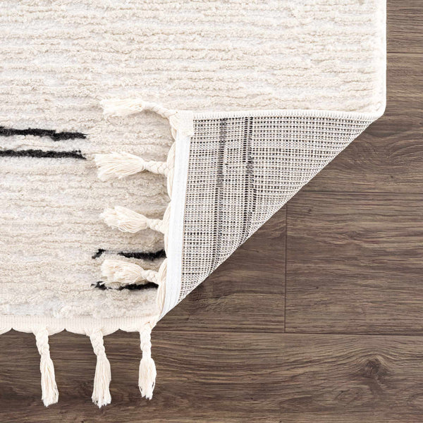 Cream Broken-Stripe Tassel Area Rug