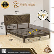 Chevron Parquet Solid Wood Bed Frame