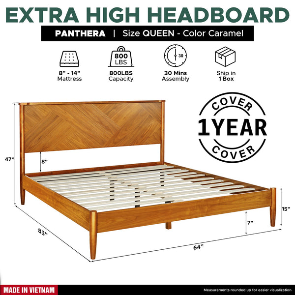 Chevron-Panel Solid Wood Bed Frame — alternate view or variant option