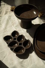 Dark Stoneware Six-Well Serving Dish