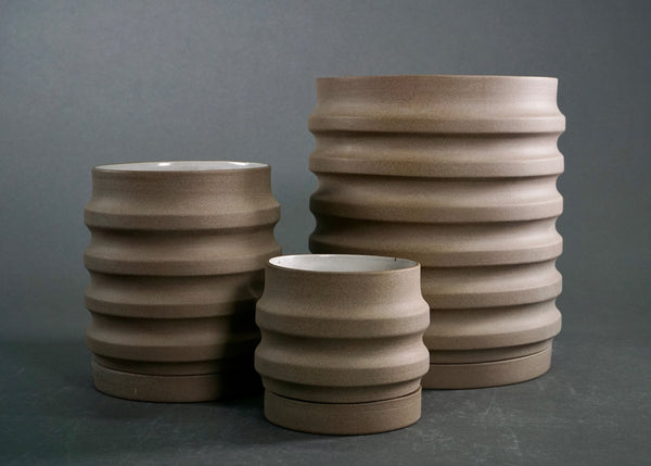 Ridged Ceramic Planter Set