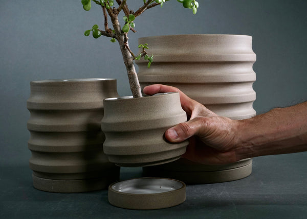 Ridged Ceramic Planter Set