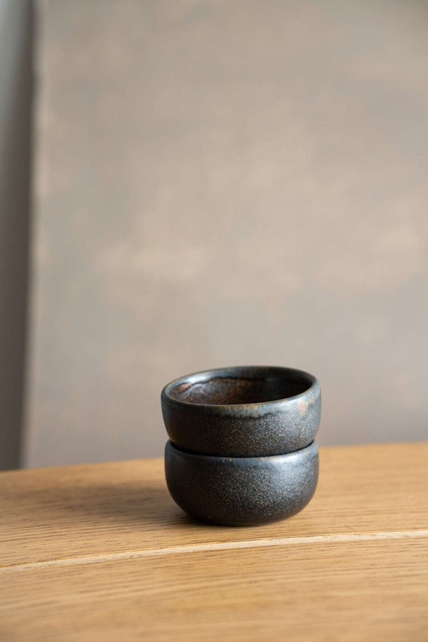 Rust-Glaze Stoneware Pinch Bowl — Iron-rust stoneware pinch bowl, hand-glazed with matte speckled finish
