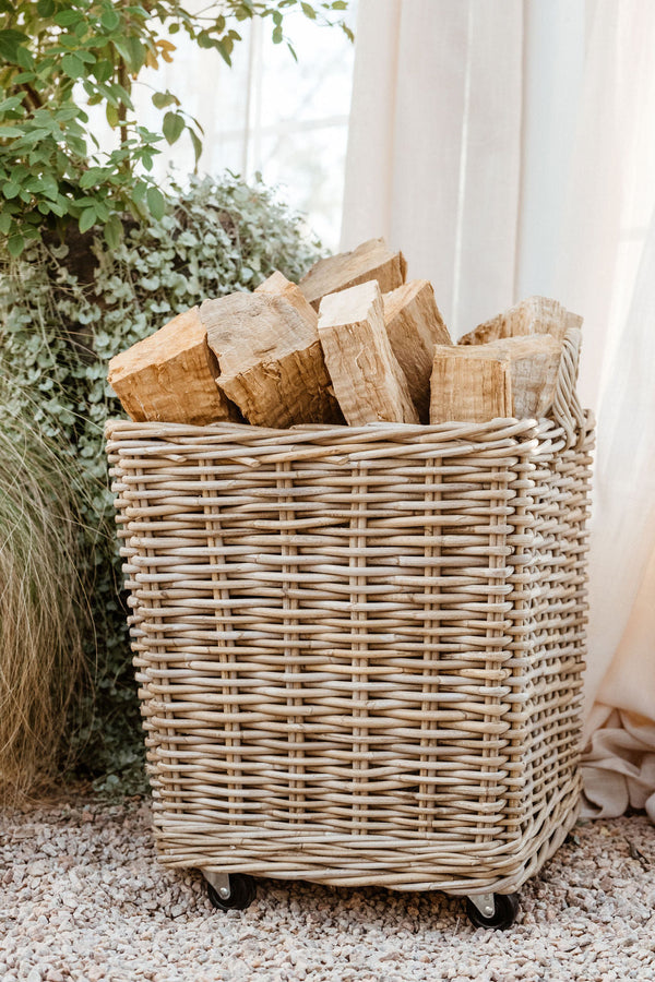 Kubu Grey Rattan Square Storage Basket on Wheels