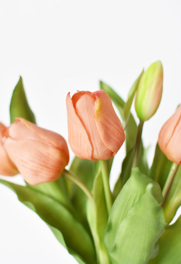 Real-Touch Peach Tulip Stem Bundle in a styled home setting