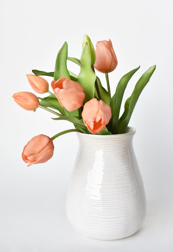 Close-up of marble veining and polished surface detail — Real-Touch Peach Tulip Stem Bundle