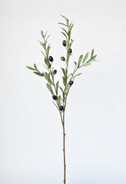 Fabric-Leaf Faux Olive Stem — Fabric-leaf stem with ripening fruit clusters in sage and near-black