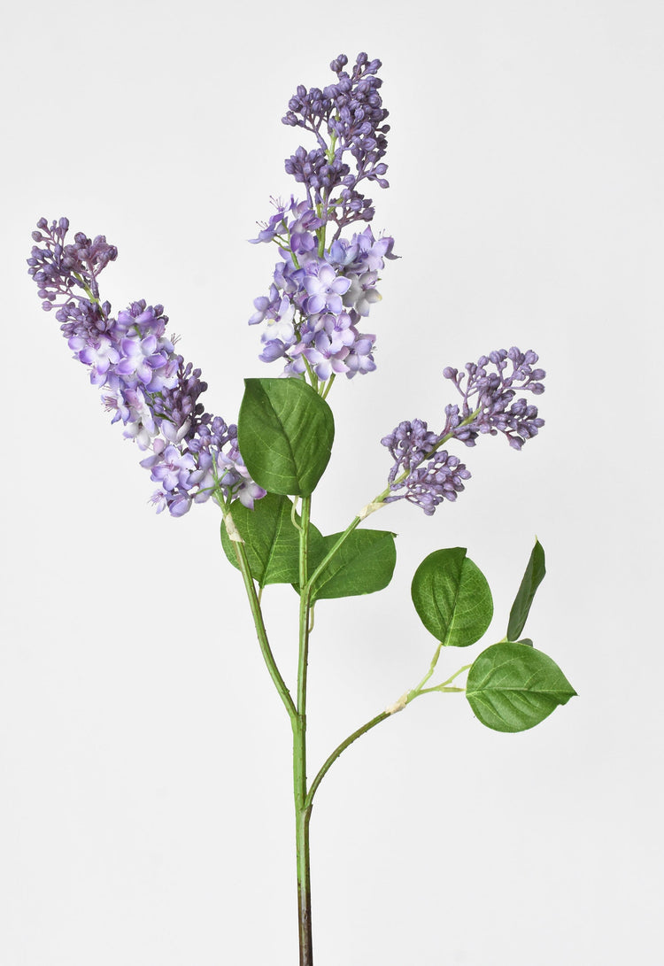 Faux Silk Lilac Stem — Graduated violet-to-lavender faux silk lilac stem, 34.5 inches tall
