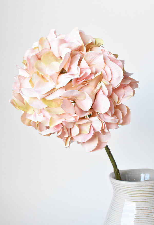 Close-up of hand-thrown stoneware glaze and texture detail — Blush Faux Hydrangea Stem