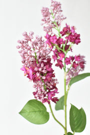 Faux Silk Lilac Floral Stem — Dual-tone silk lilac stem with open blooms and dusty bud clusters