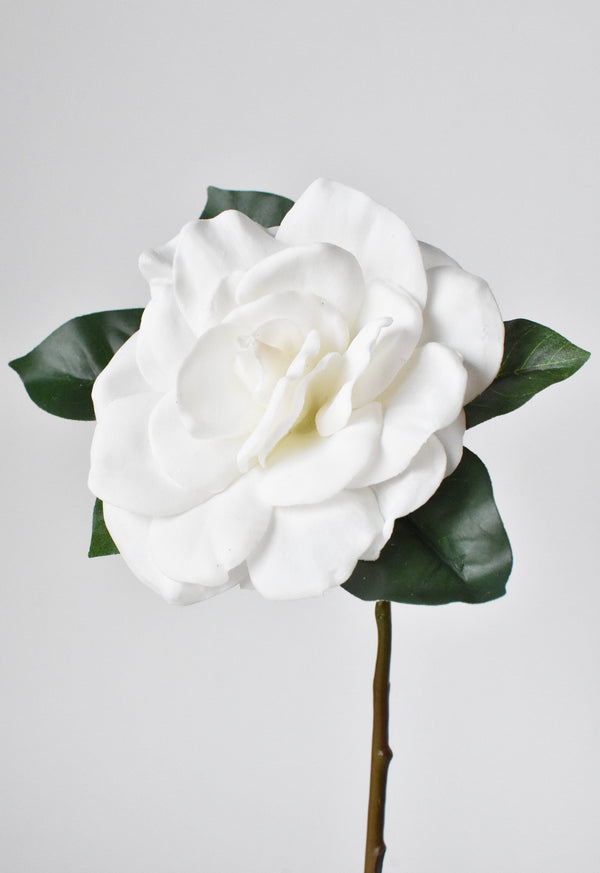 Close-up of hand-thrown stoneware glaze and texture detail — Soft-Touch Faux Gardenia Stem