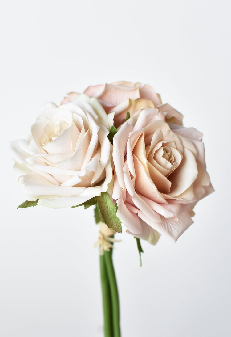 Silk-Touch Blush Rose Stem Bundle — Three cream and blush fabric rose stems, bundled or used individually