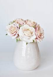 Silk-Touch Blush Rose Stem Bundle in a styled home setting
