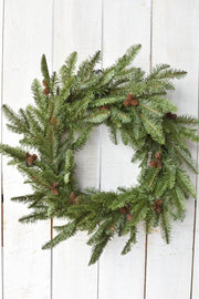 Faux Green Spruce Wreath with Pinecones, 24 in