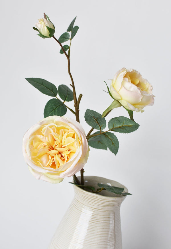 Apricot Faux Cabbage Rose Stem in a styled home setting