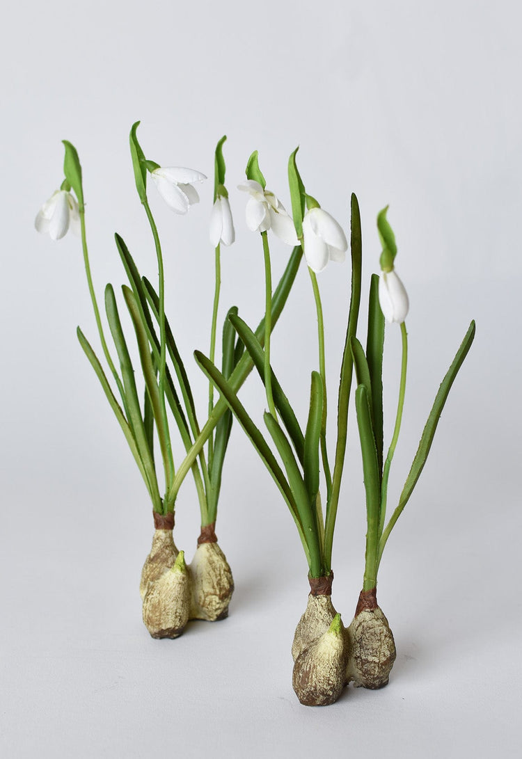 Resin Bulb Snowdrop Stem — Faux snowdrop stem with textured resin bulb and drooping white florets