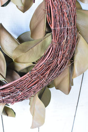 Faux Magnolia Leaf Round Wreath — scale reference and proportion detail