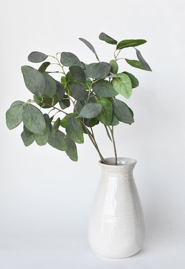 Matte Faux Eucalyptus Botanical Stem — Flexible faux eucalyptus stem in matte sage and slate-green tones