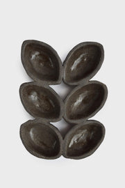 Close-up of hand-thrown stoneware glaze and texture detail — Dark Stoneware Multi-Well Serving Dish
