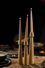 Hand-Carved Wood-Grain Taper Candle Holder