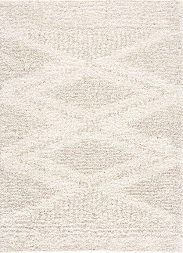 Cream & Ivory Geometric Shag Area Rug