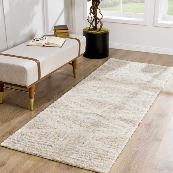Cream & Ivory Geometric Shag Area Rug