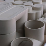 Matte Ceramic Double Planter — close-up of label and production detail