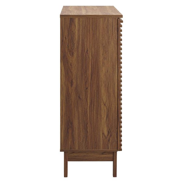 Slatted Double-Door Walnut Bar Cabinet