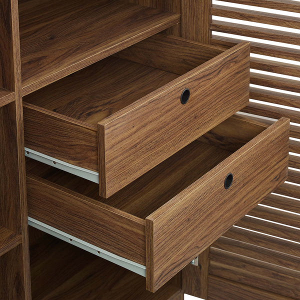 Slatted Double-Door Walnut Bar Cabinet