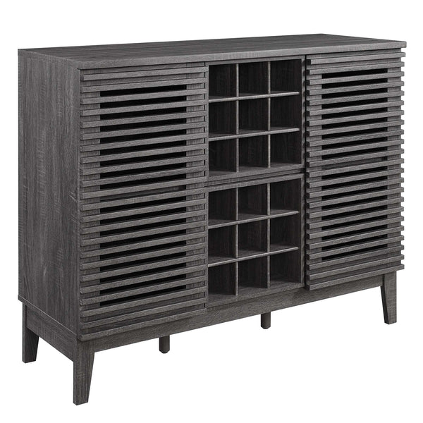 Slatted Wood-Grain Bar Cabinet