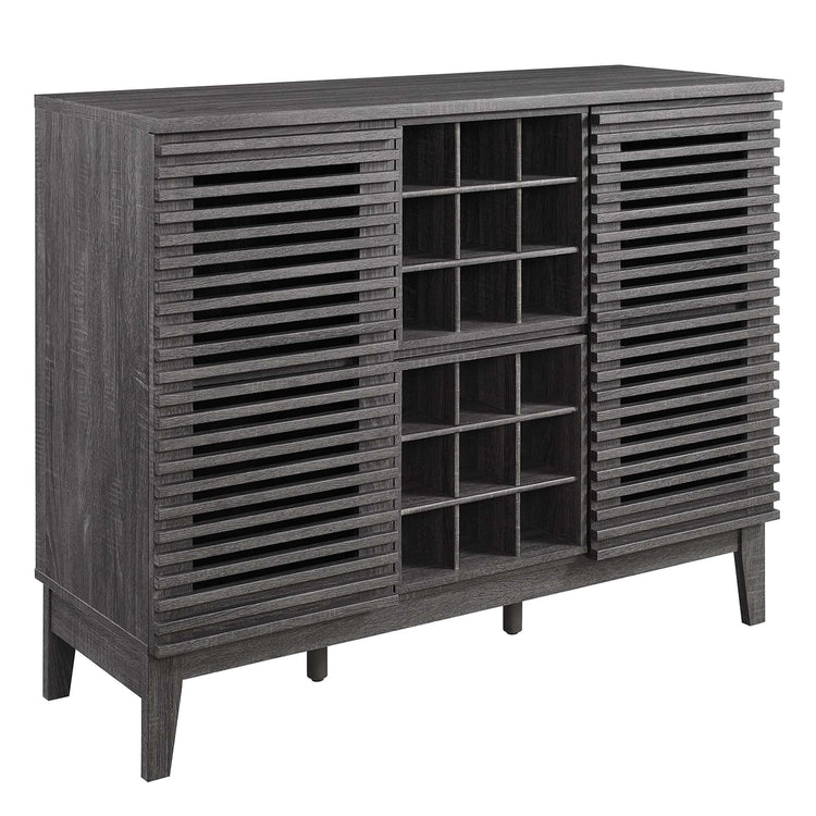 Slatted Wood-Grain Bar Cabinet