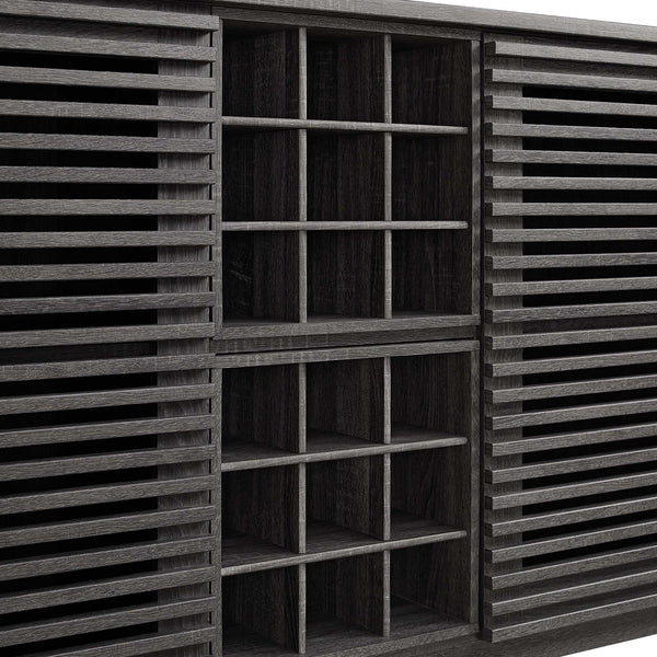 Slatted Wood-Grain Bar Cabinet