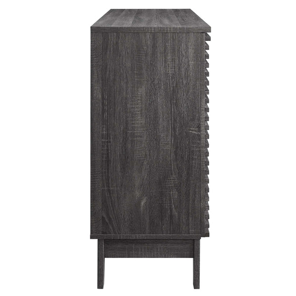 Slatted Wood-Grain Bar Cabinet