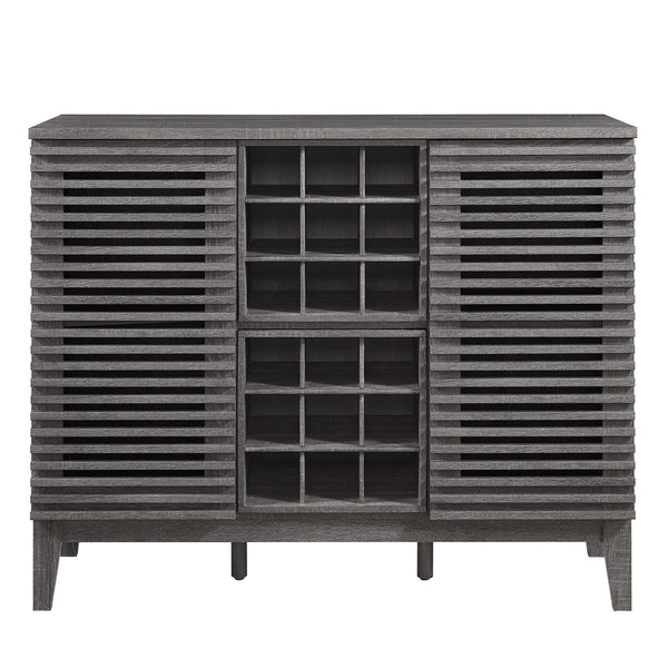 Slatted Wood-Grain Bar Cabinet