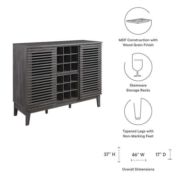 Slatted Wood-Grain Bar Cabinet