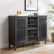 Slatted Wood-Grain Bar Cabinet